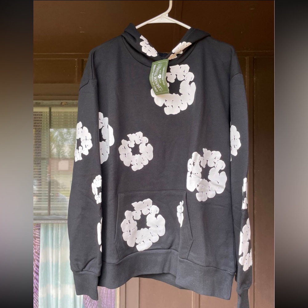 Black Hoodie with White Floral Print